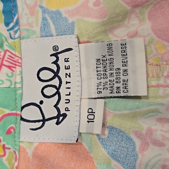 LILLY PULITZER  FLORAL & CLOUDS CROPPED PANTS. SIZE 10 PETITE. - Picture 3 of 6